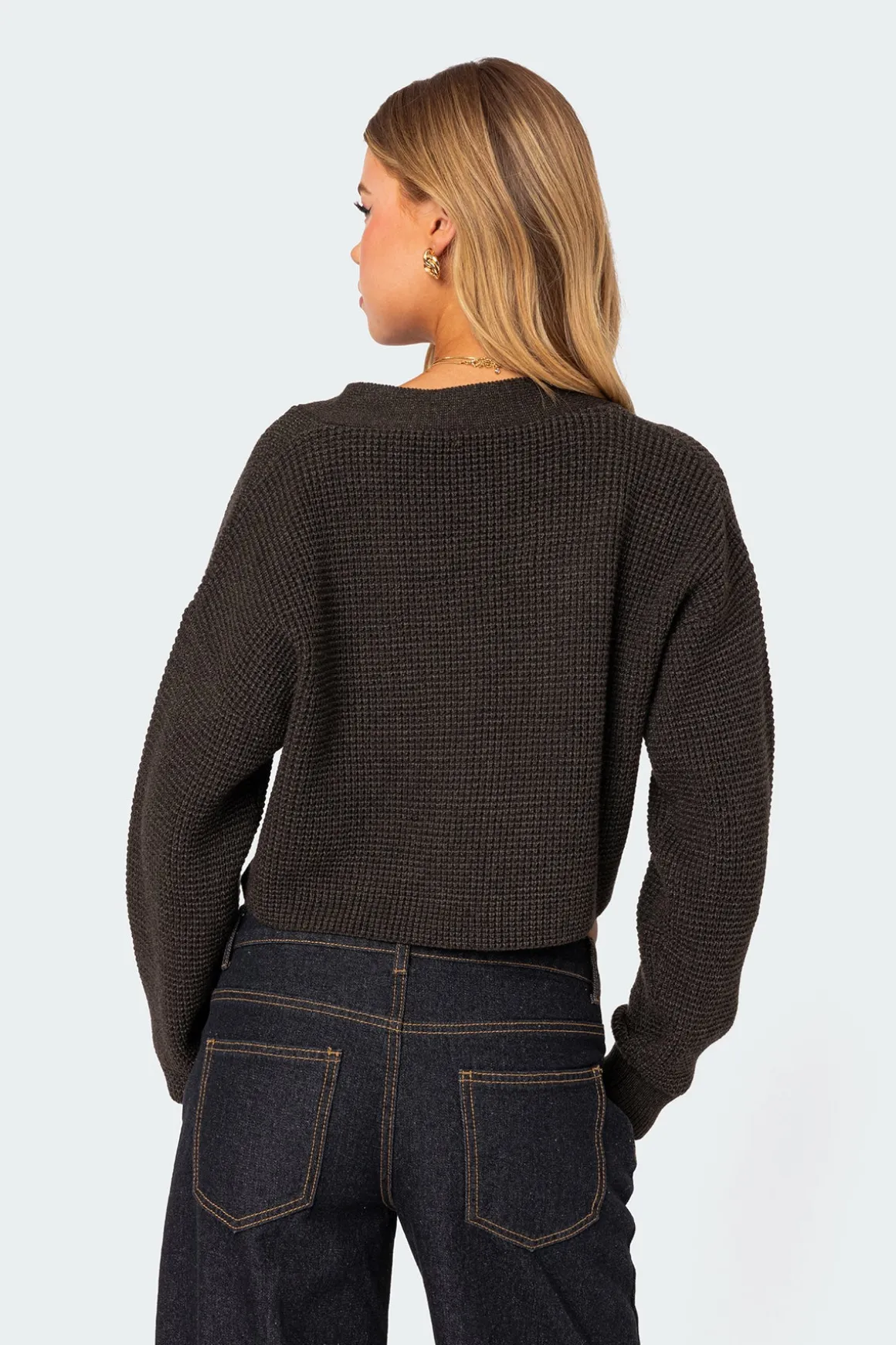 Oversized Waffle Knit Cropped Cardigan