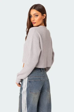 Oversized Waffle Knit Cropped Cardigan