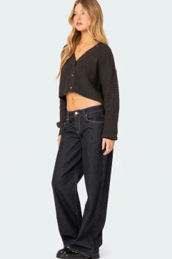 Oversized Waffle Knit Cropped Cardigan