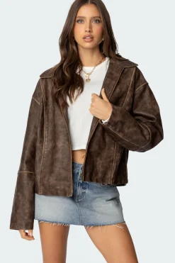 Oversized Washed Faux Leather Jacket