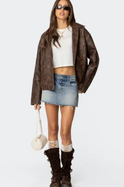 Oversized Washed Faux Leather Jacket