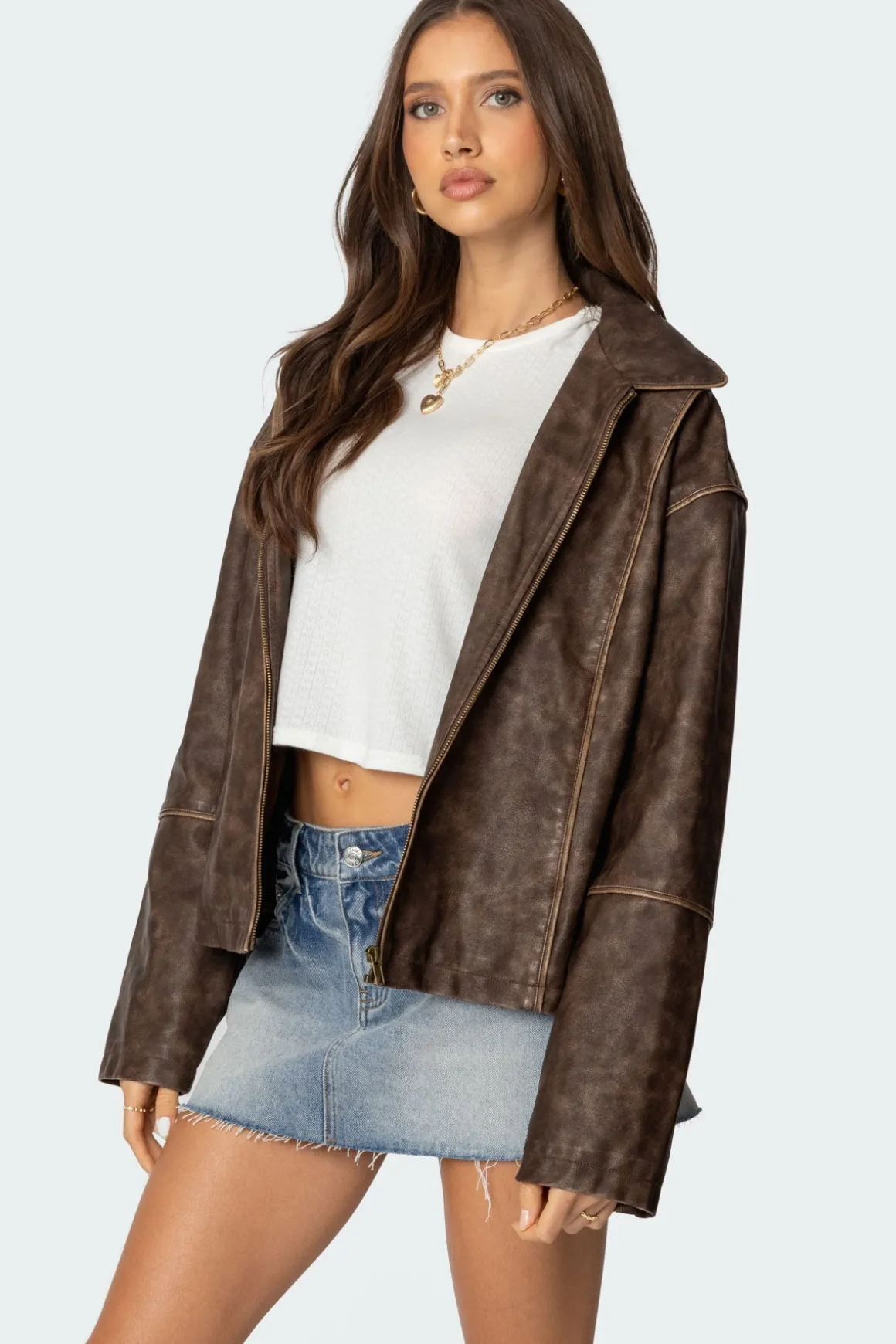 Oversized Washed Faux Leather Jacket