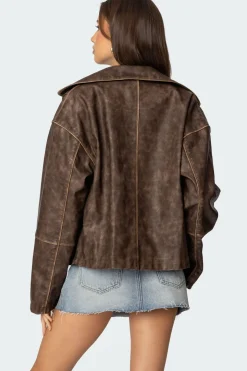 Oversized Washed Faux Leather Jacket
