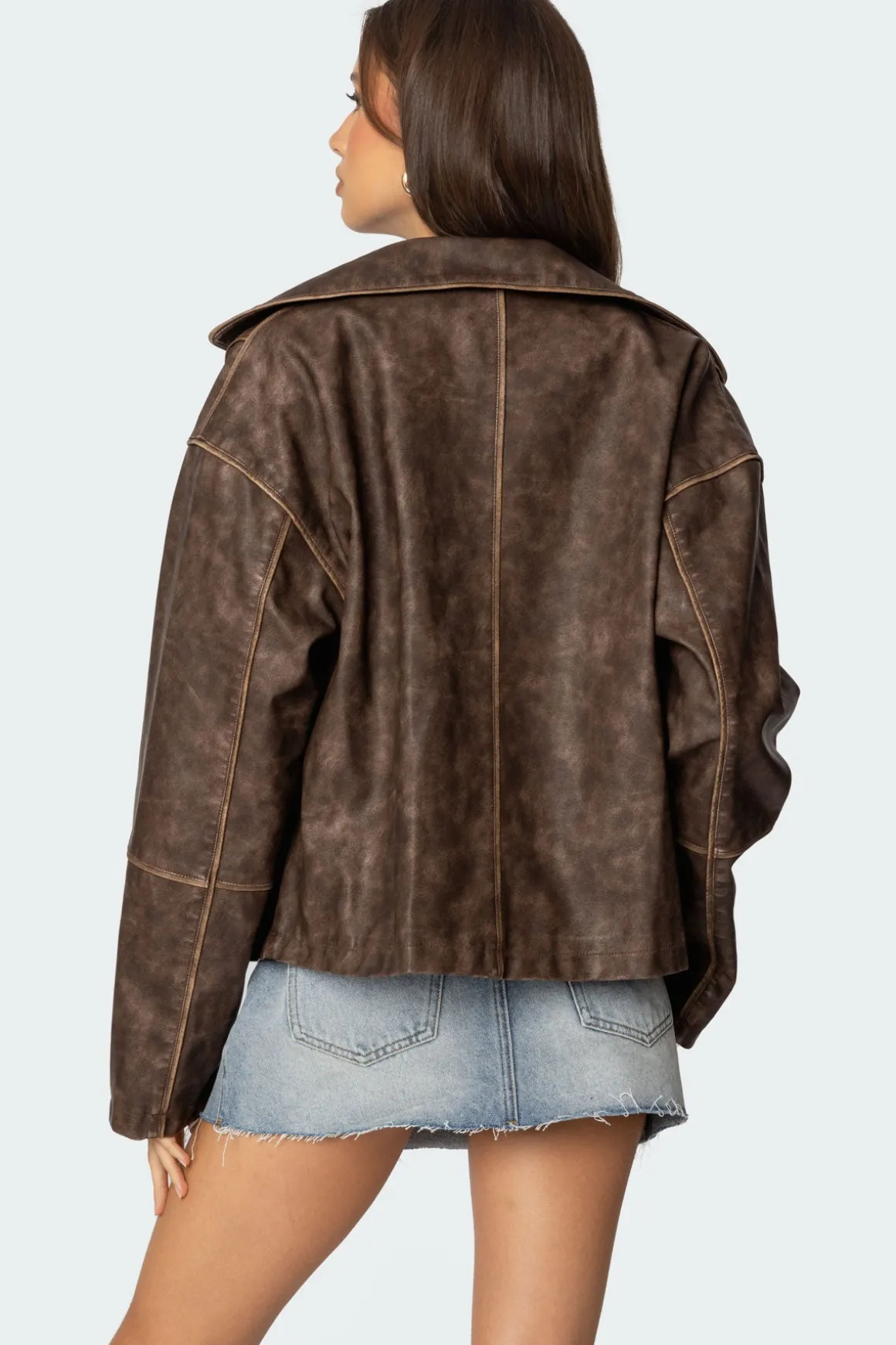 Oversized Washed Faux Leather Jacket
