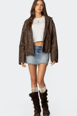 Oversized Washed Faux Leather Jacket
