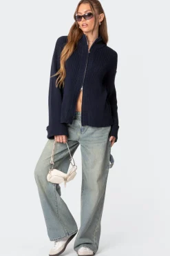 Oversized Zip Up Turtle Neck Cardigan