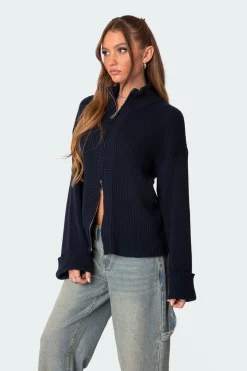 Oversized Zip Up Turtle Neck Cardigan