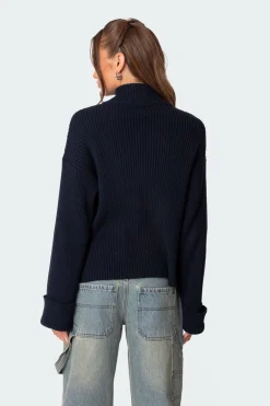 Oversized Zip Up Turtle Neck Cardigan