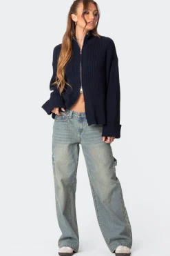 Oversized Zip Up Turtle Neck Cardigan