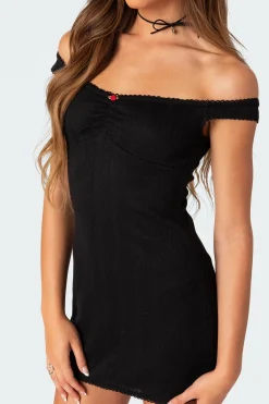 Patrice Off Shoulder Pointelle Mini Dress