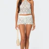 Peach Open Crochet Shorts