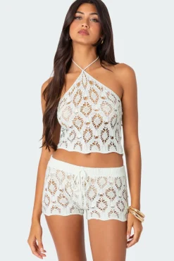 Peach Open Crochet Top