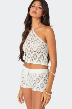 Peach Open Crochet Top