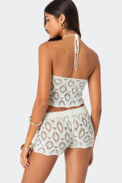 Peach Open Crochet Top