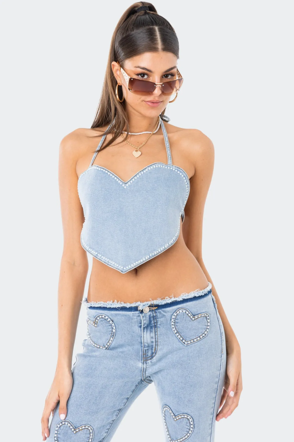 Pearly Heart Denim Top