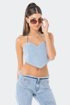 Pearly Heart Denim Top