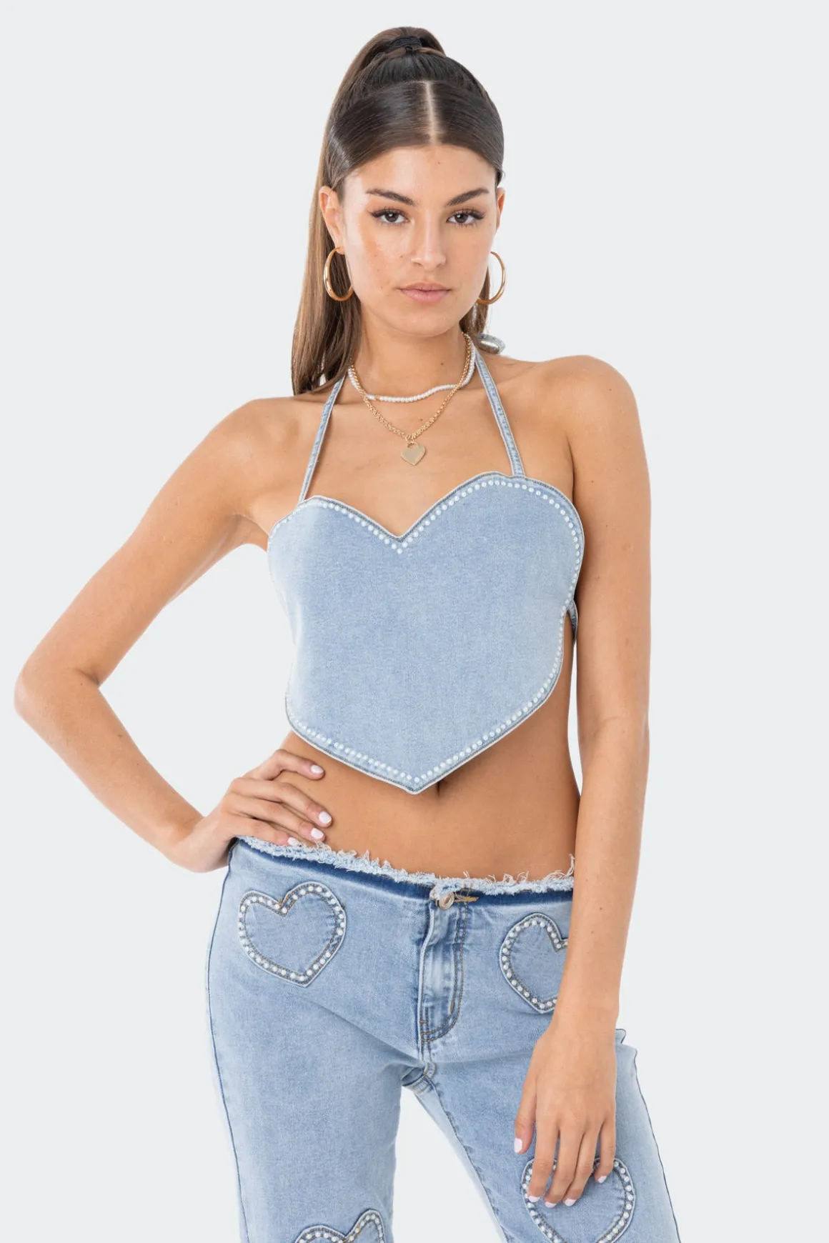 Pearly Heart Denim Top