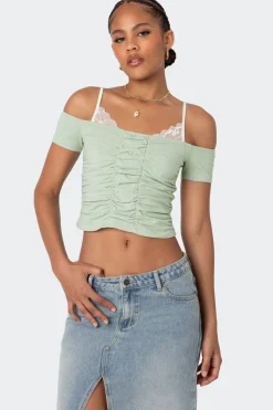 Peeking Lace Ruched Top