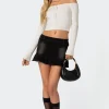 Peplum Washed Denim Mini Skirt