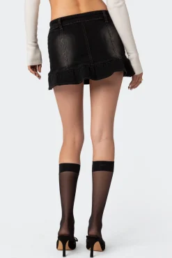 Peplum Washed Denim Mini Skirt