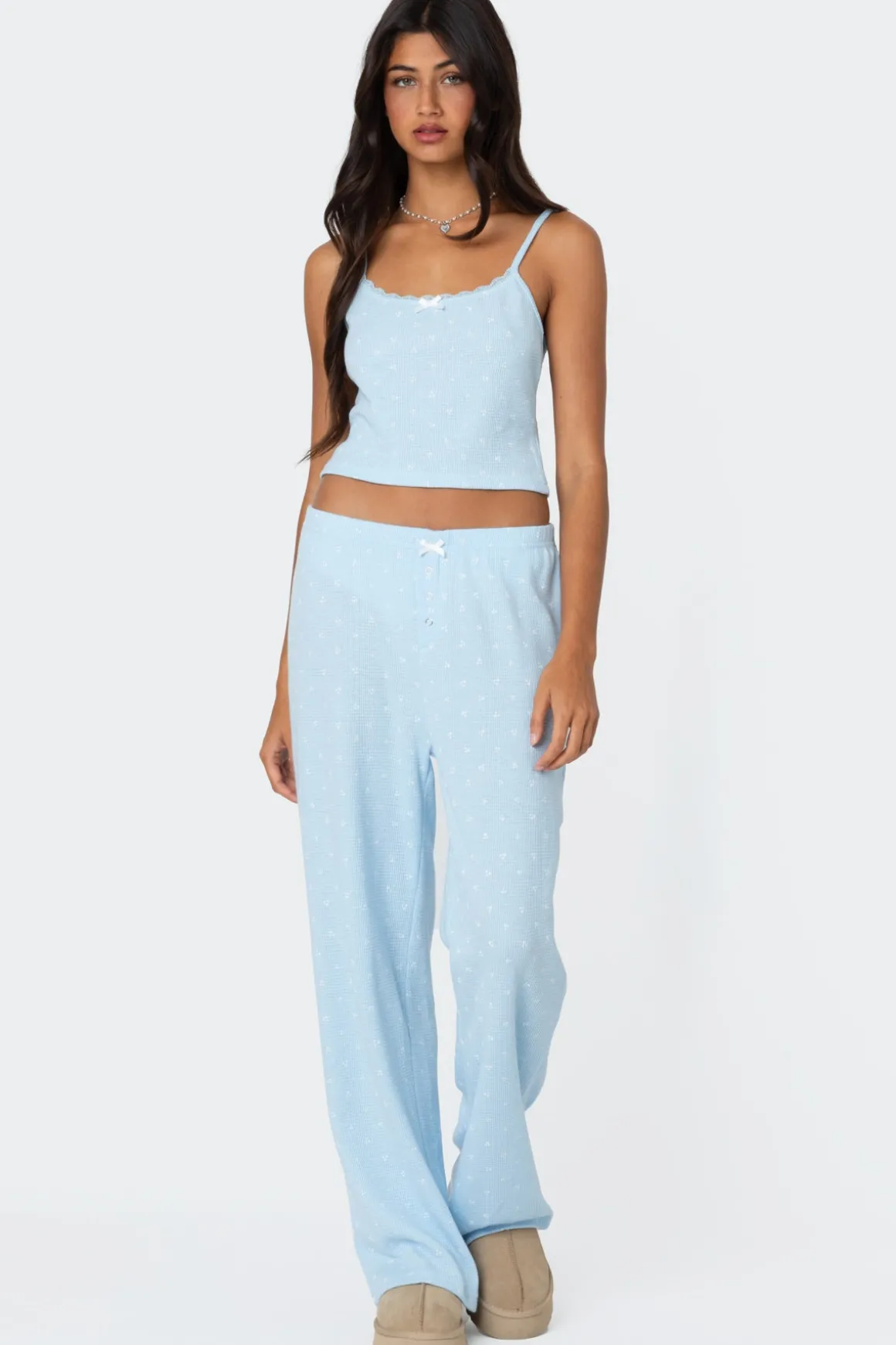 Petal Printed Waffle Pants