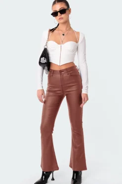 Petite Luna Faux Leather Flare Jeans