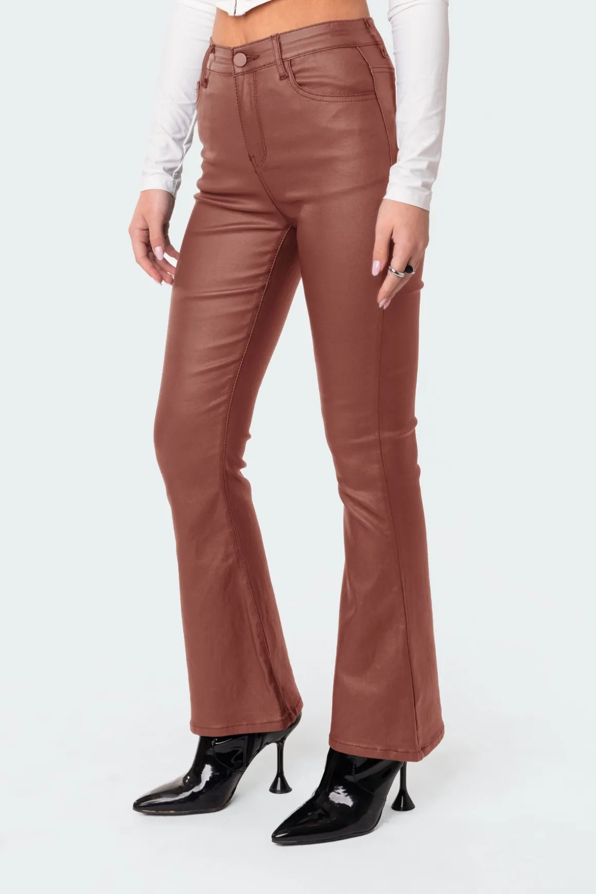 Petite Luna Faux Leather Flare Jeans