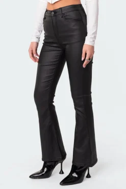 Petite Luna Faux Leather Flare Jeans