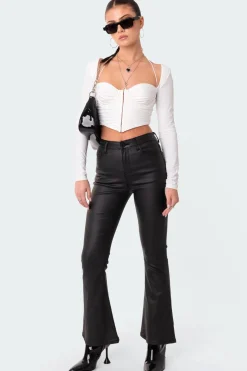 Petite Luna Faux Leather Flare Jeans
