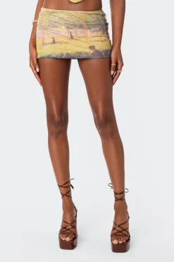 Picture Perfect Printed Mesh Mini Skirt