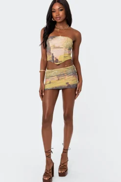 Picture Perfect Printed Mesh Mini Skirt