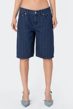 Pinstripe Denim Bermuda Shorts
