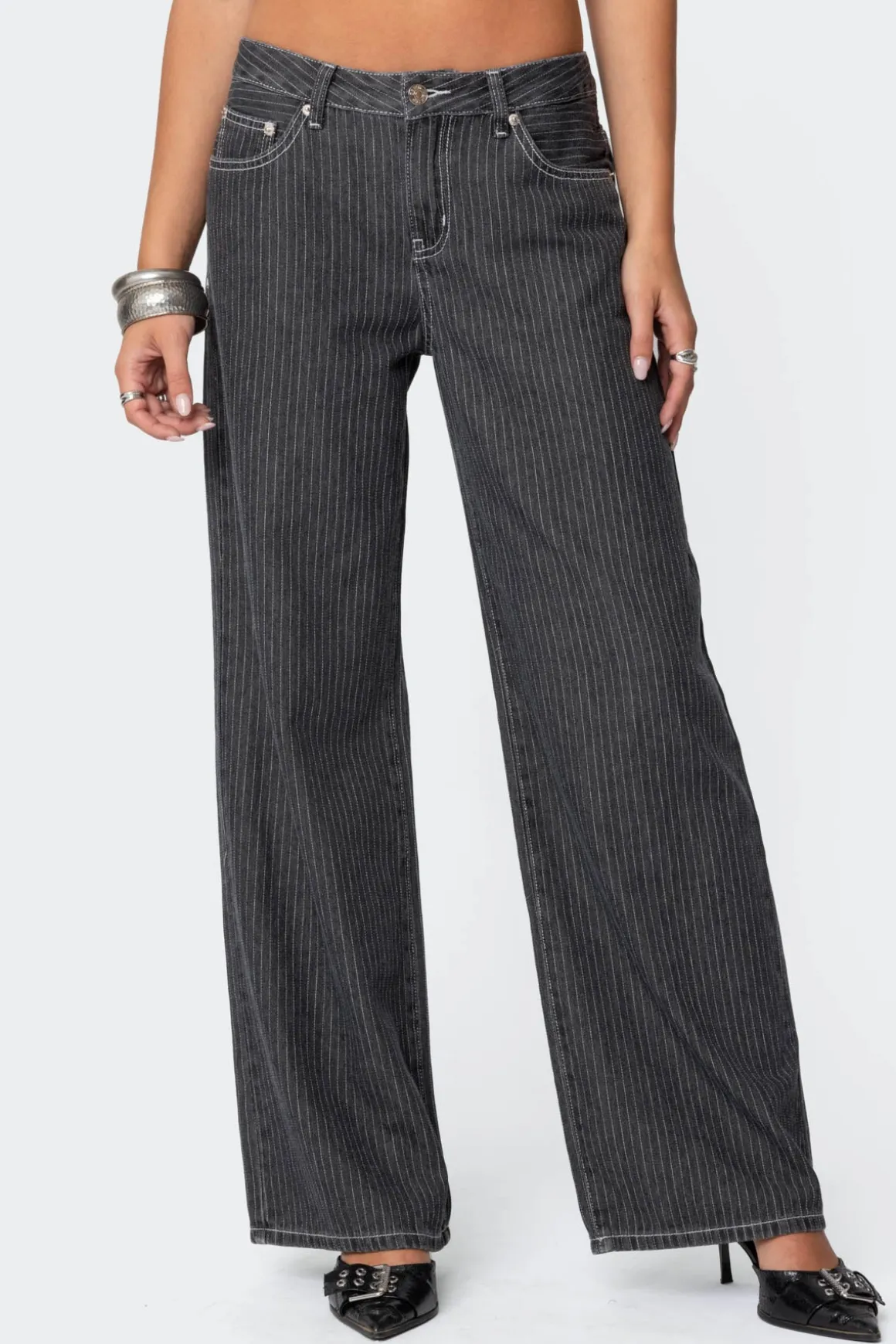 Pinstripe Low Rise Jeans