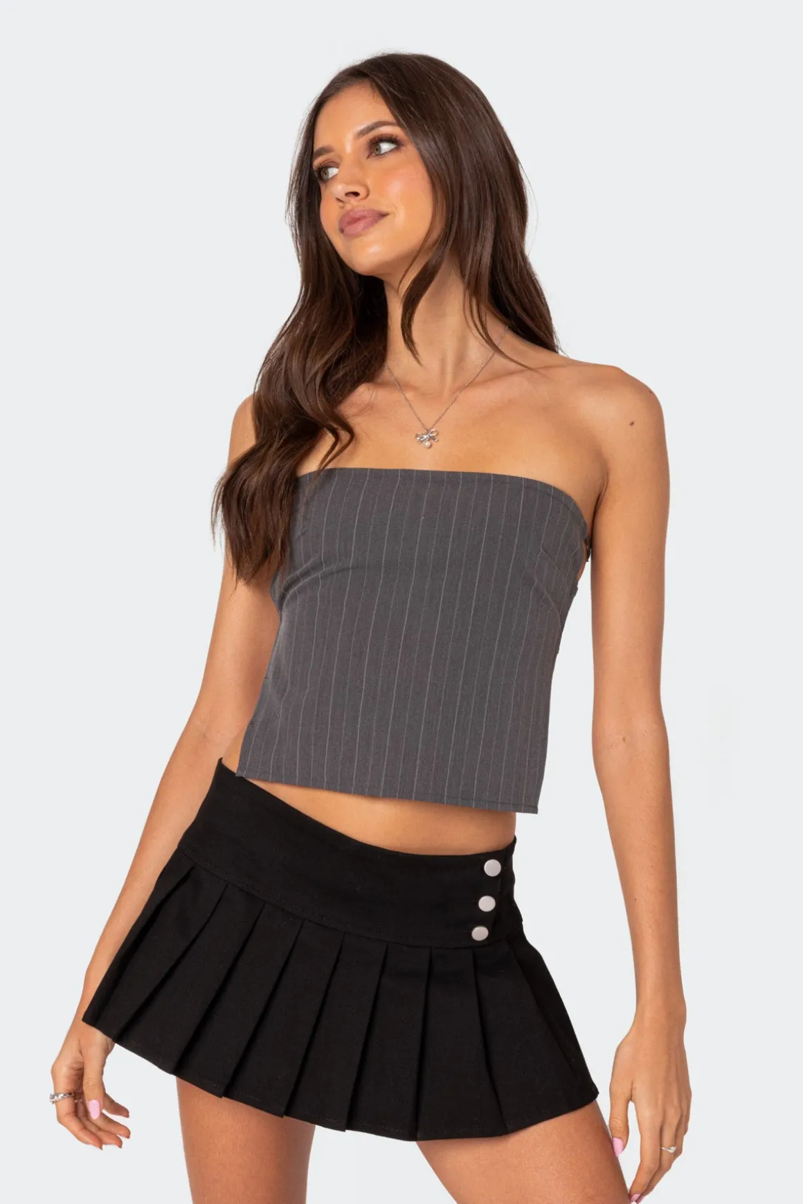 Pinstripe Open Back Strapless Top