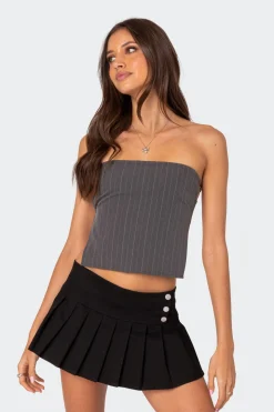 Pinstripe Open Back Strapless Top