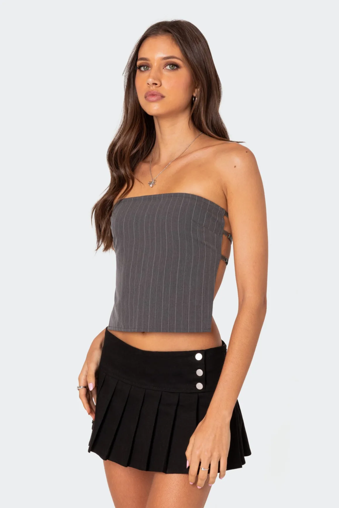Pinstripe Open Back Strapless Top