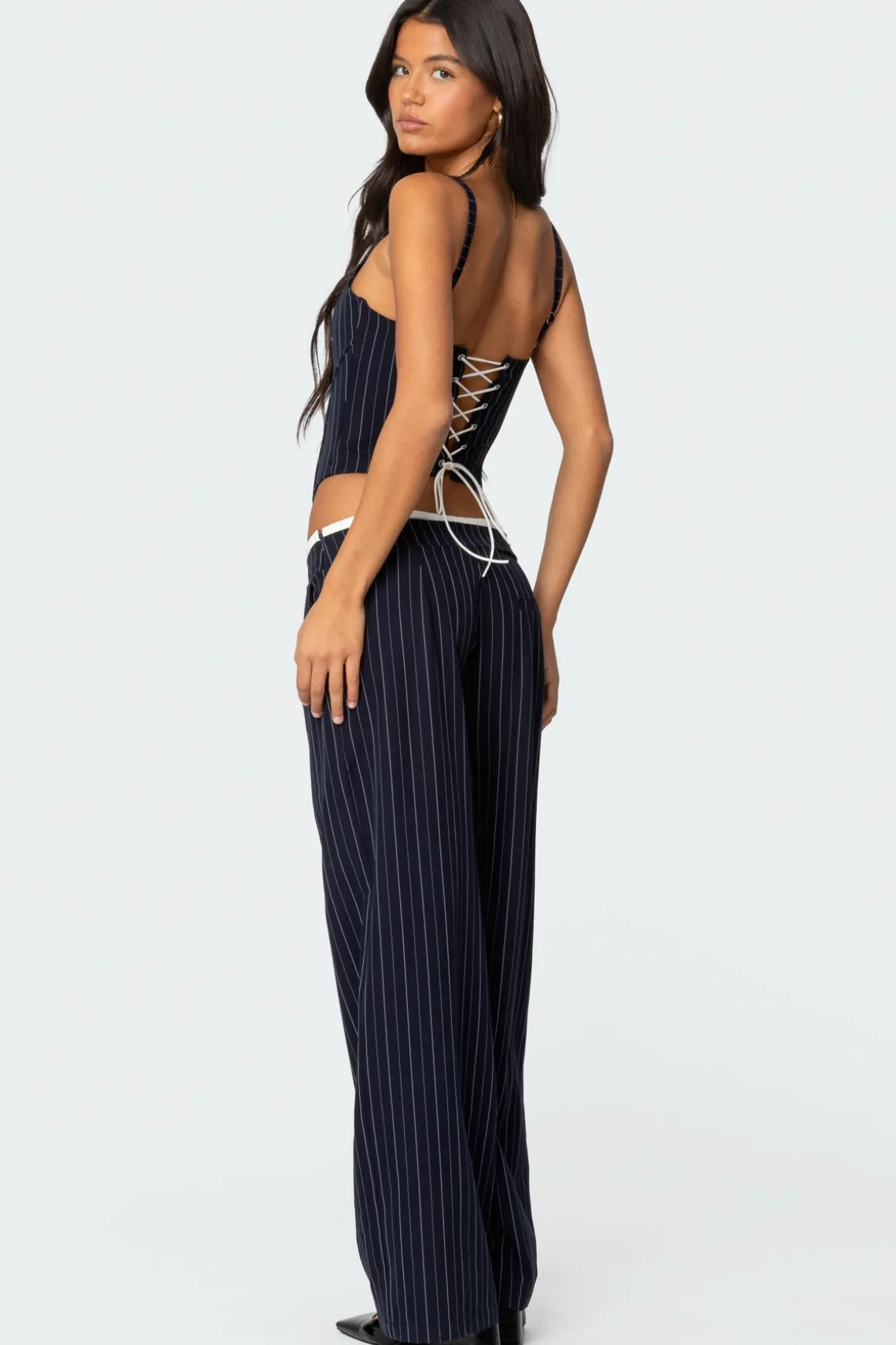 Pinstripe Peekaboo Drawstring Corset