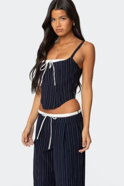 Pinstripe Peekaboo Drawstring Corset