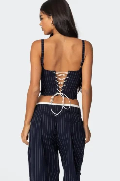 Pinstripe Peekaboo Drawstring Corset