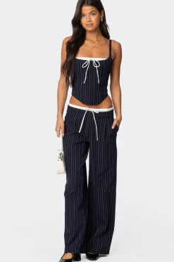 Pinstripe Peekaboo Drawstring Corset