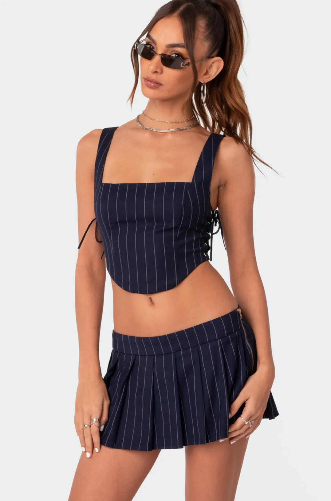 Pinstripe Side Lace Up Corset