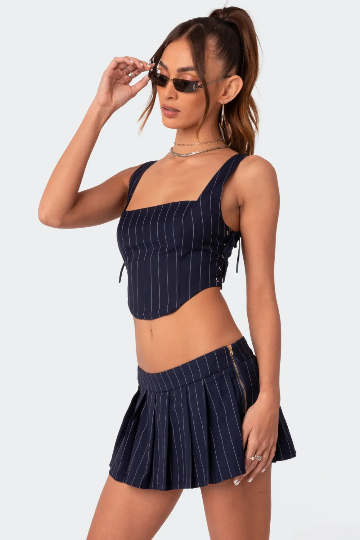 Pinstripe Side Lace Up Corset