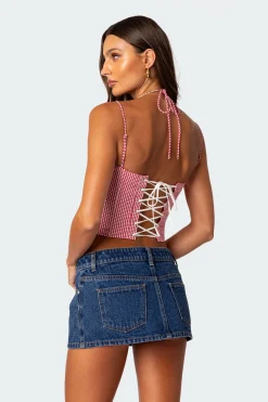 Pippa Gingham Lace Up Corset