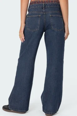 Plaid Boxer Detail Relaxed Jeans