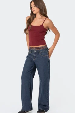 Plaid Boxer Detail Relaxed Jeans