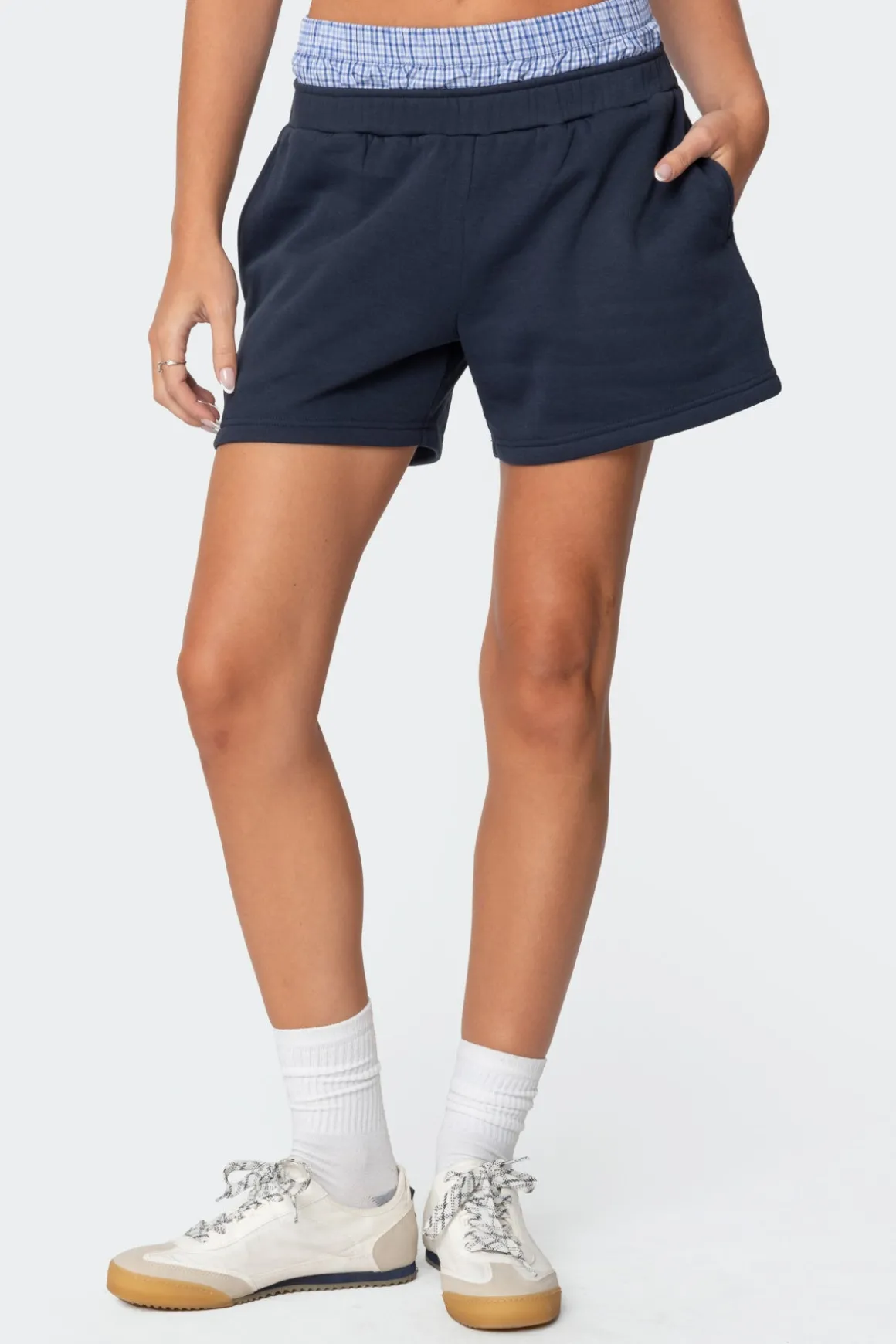 Plaid Boxer Detail Sweat Shorts
