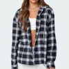 Plaid Hooded Button Up Shirt