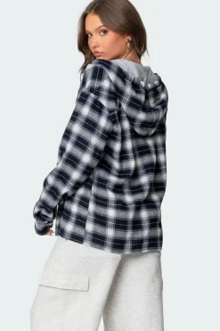 Plaid Hooded Button Up Shirt