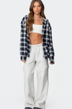 Plaid Hooded Button Up Shirt