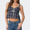 Plaid Lace Trim Tank Top